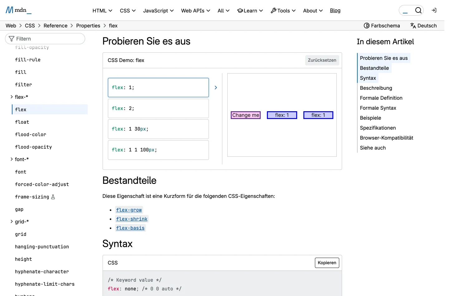 The German-language version of an MDN reference page, matching the English original section for section.