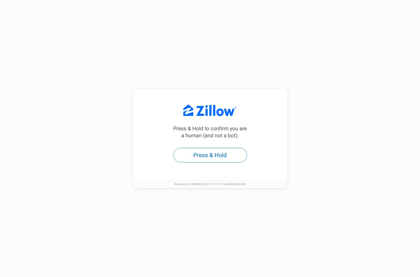A browser showing Zillow's access denied message instead of a home detail page.