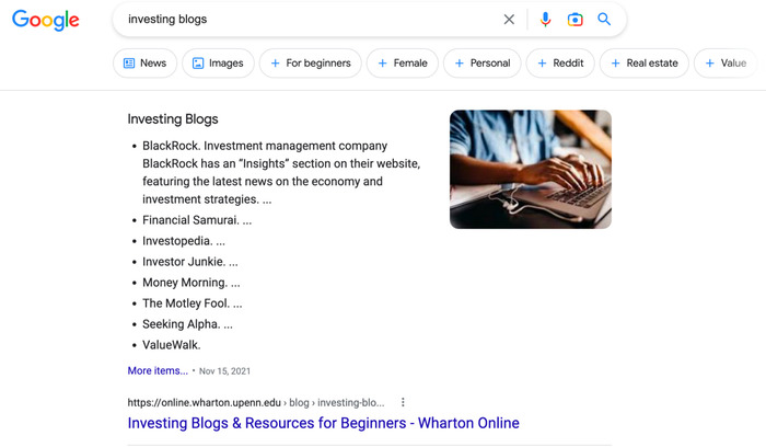 Find investing blogs